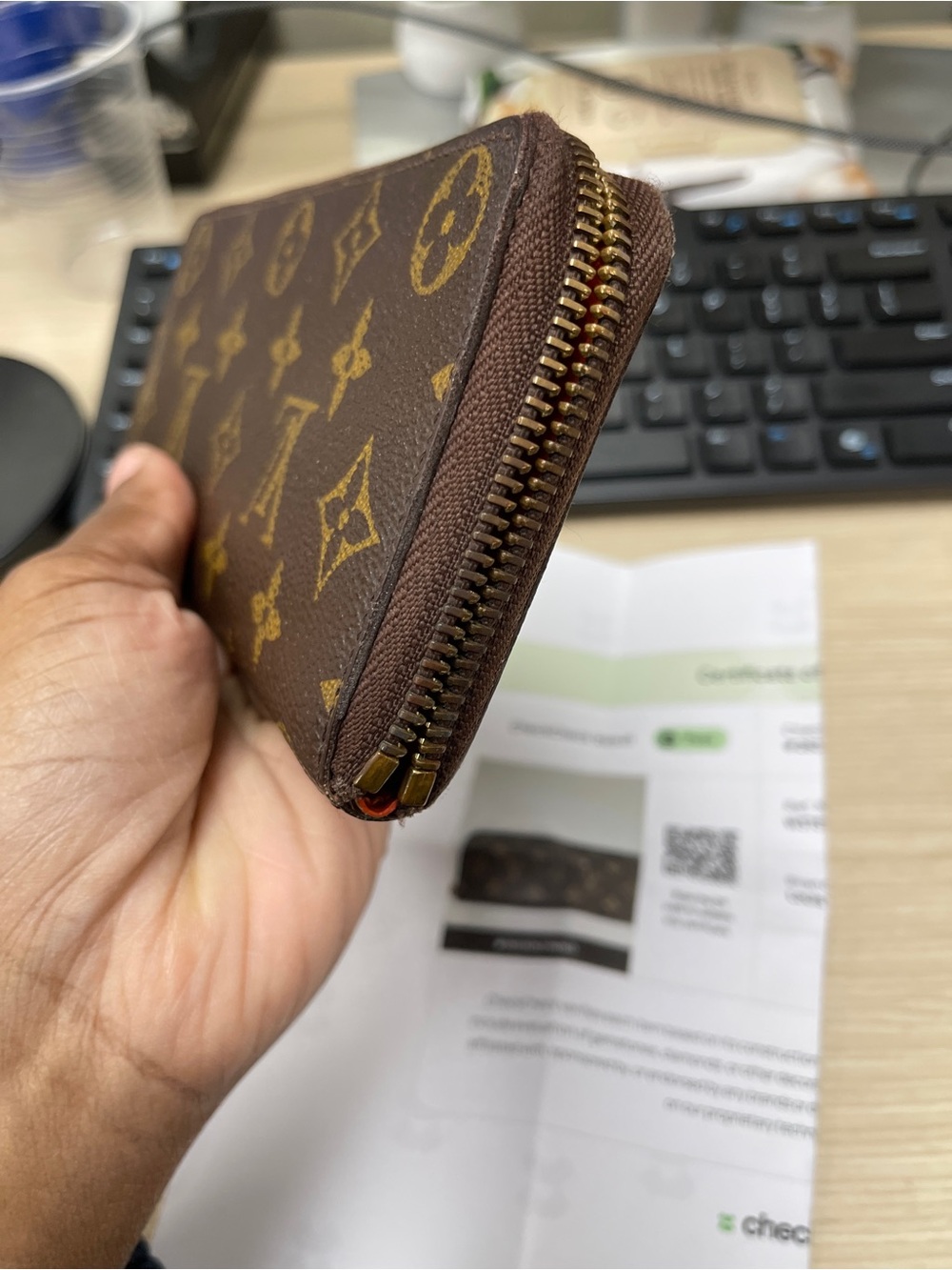 Louis Vuitton Monogram Clemence Zippy Wallet in Brown w/ Orange Interior - Picture 6 of 16